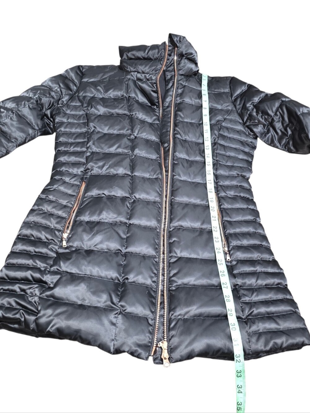 EA7 Emporio Armani Black Down Puffer Coat XL Long Quilted Jacket Rose Gold Zip - Picture 9 of 12